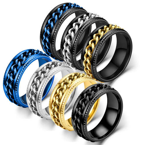 Mens Titanium 8mm Rotating Chain Design Band. Ring Size 6,7,8,9,10,11,12,13